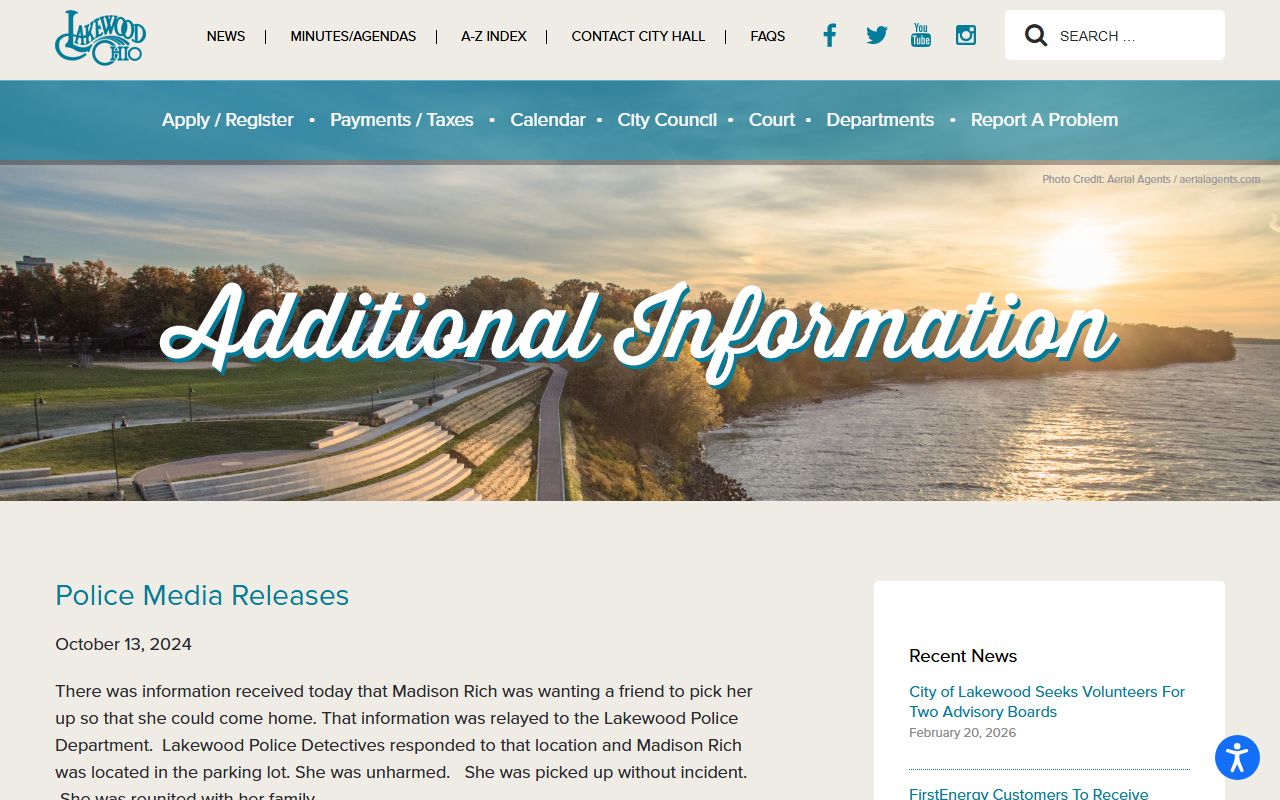 Lakewood Police Department media releases page for booking information