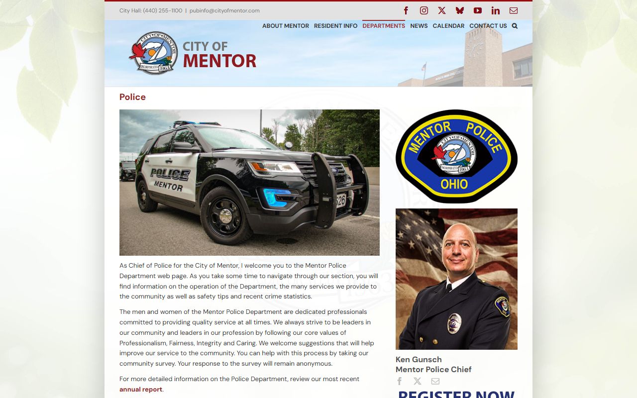 City of Mentor Police Department website for booking release information