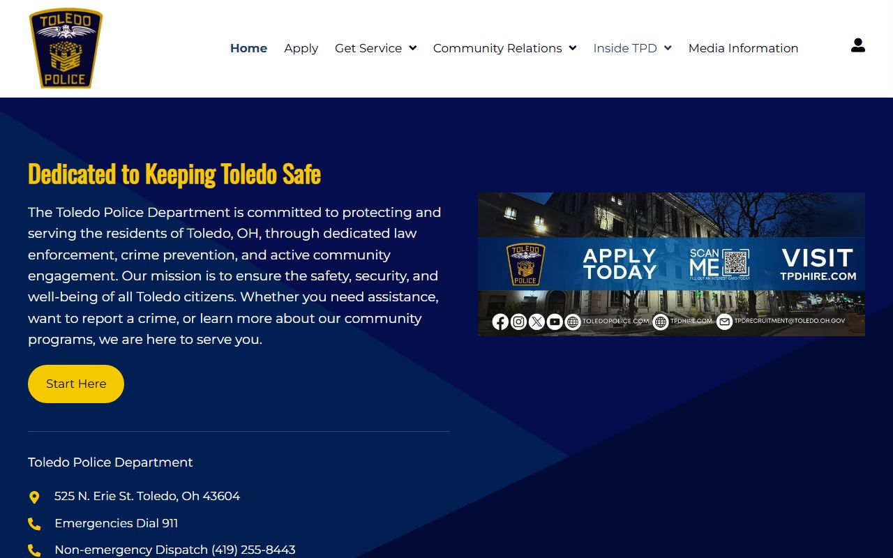 Toledo Police Department website for booking release records