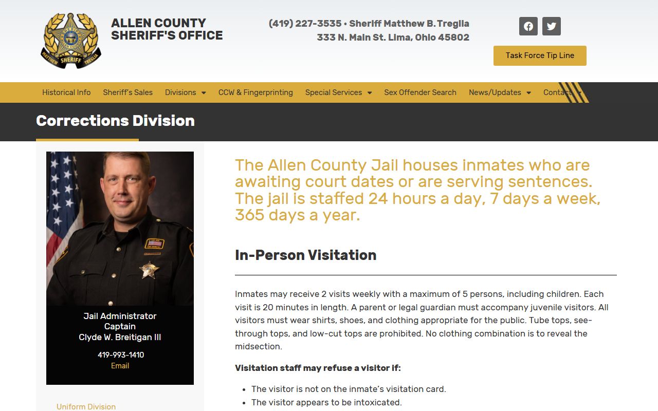 Allen County Corrections Division booking releases information