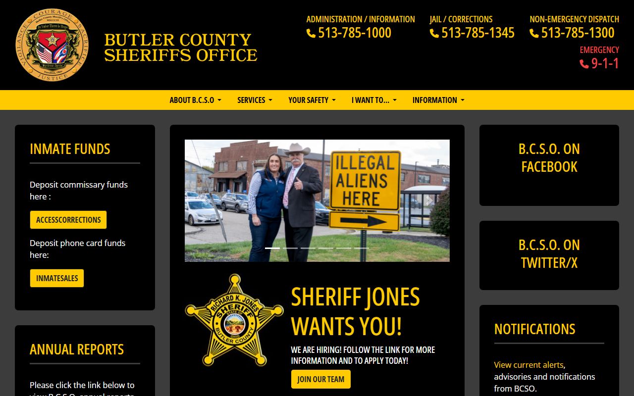 Butler County booking releases sheriff website homepage