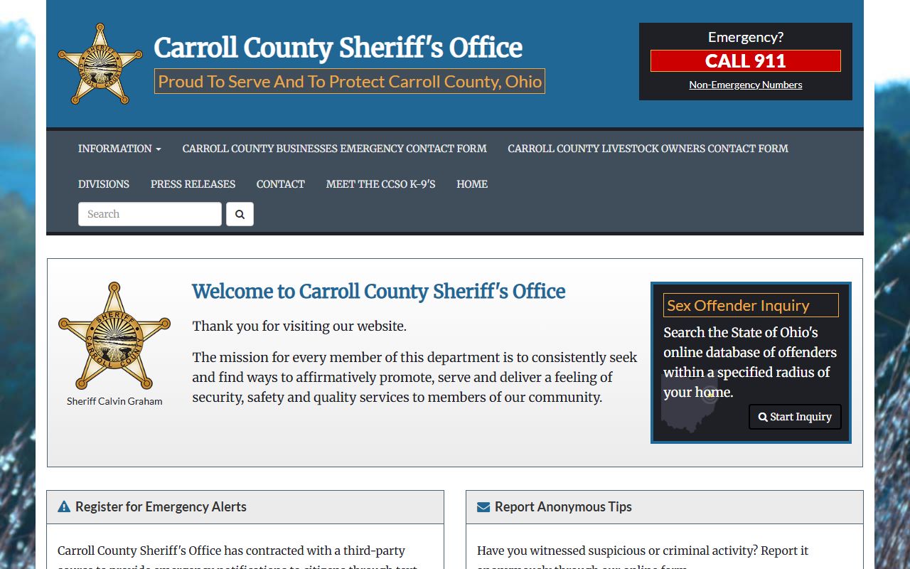 Carroll County booking releases sheriff website homepage
