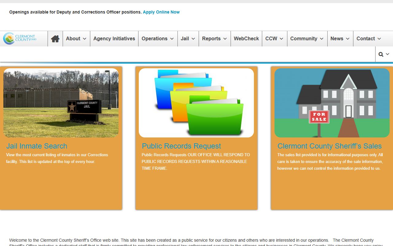 Clermont County booking releases sheriff website homepage