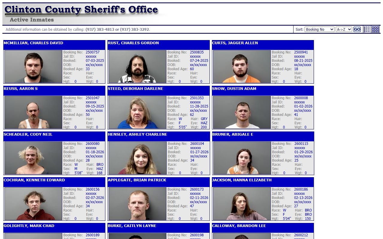 Clinton County booking releases active inmates roster
