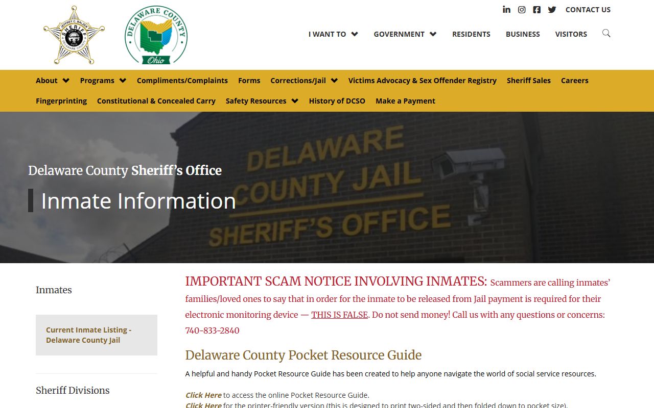 Delaware County inmate information page for booking releases