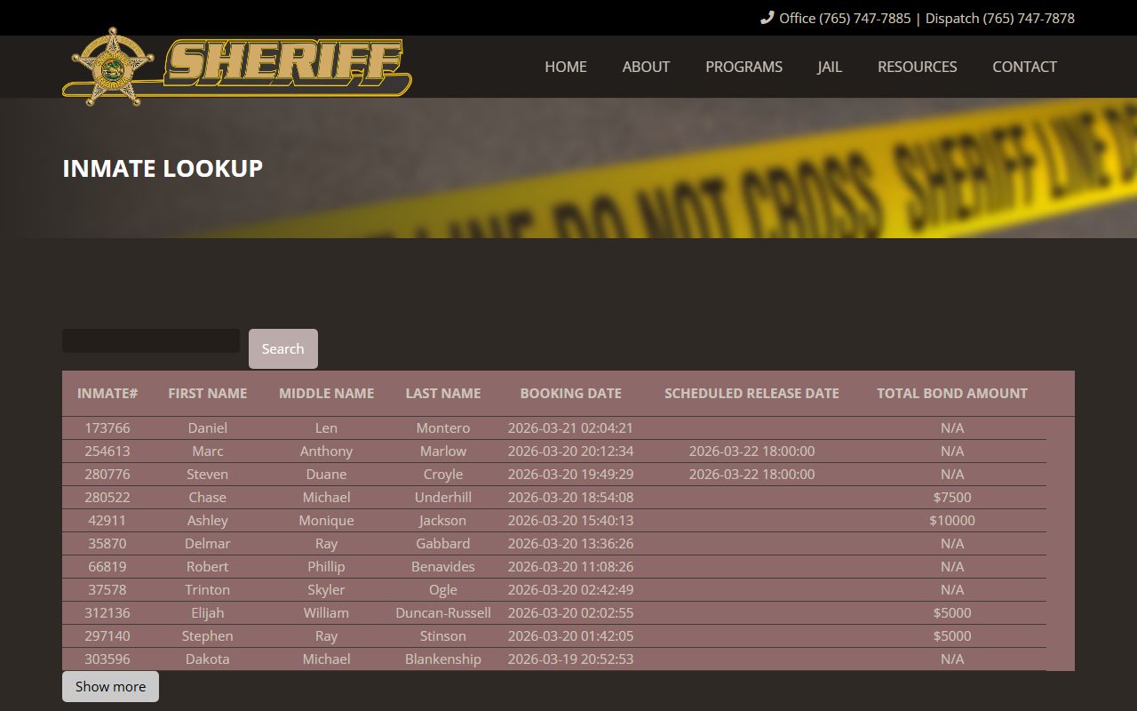 Delaware County booking releases inmate lookup page