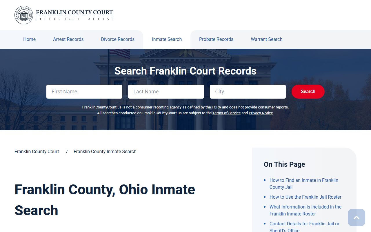 Franklin County court inmate search for booking releases
