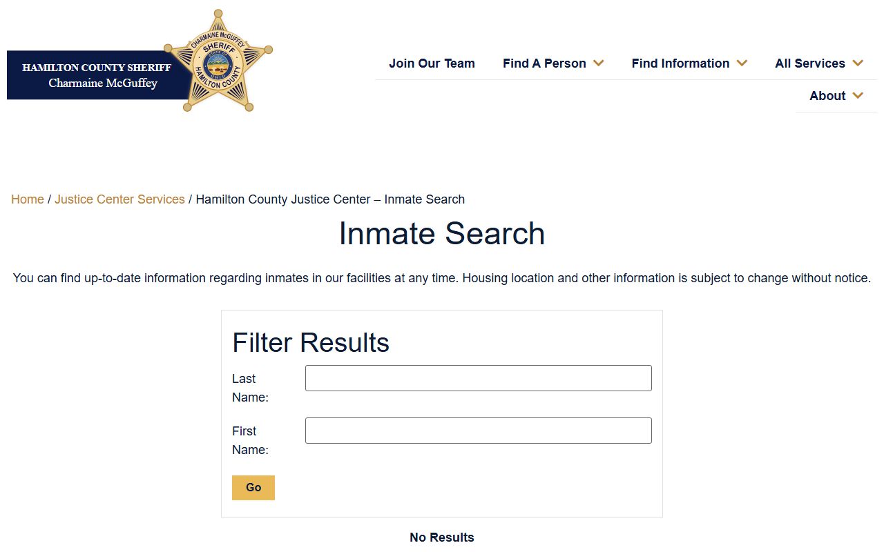 Hamilton County inmate search application for booking releases