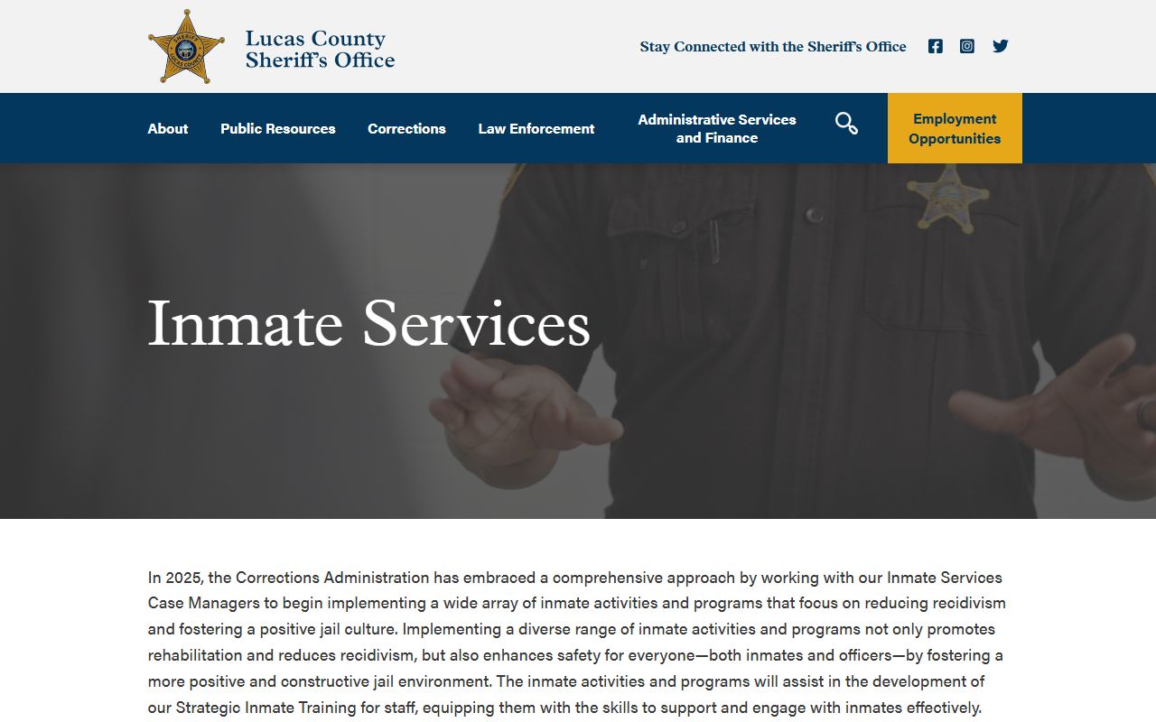 Lucas County inmate services page for booking releases