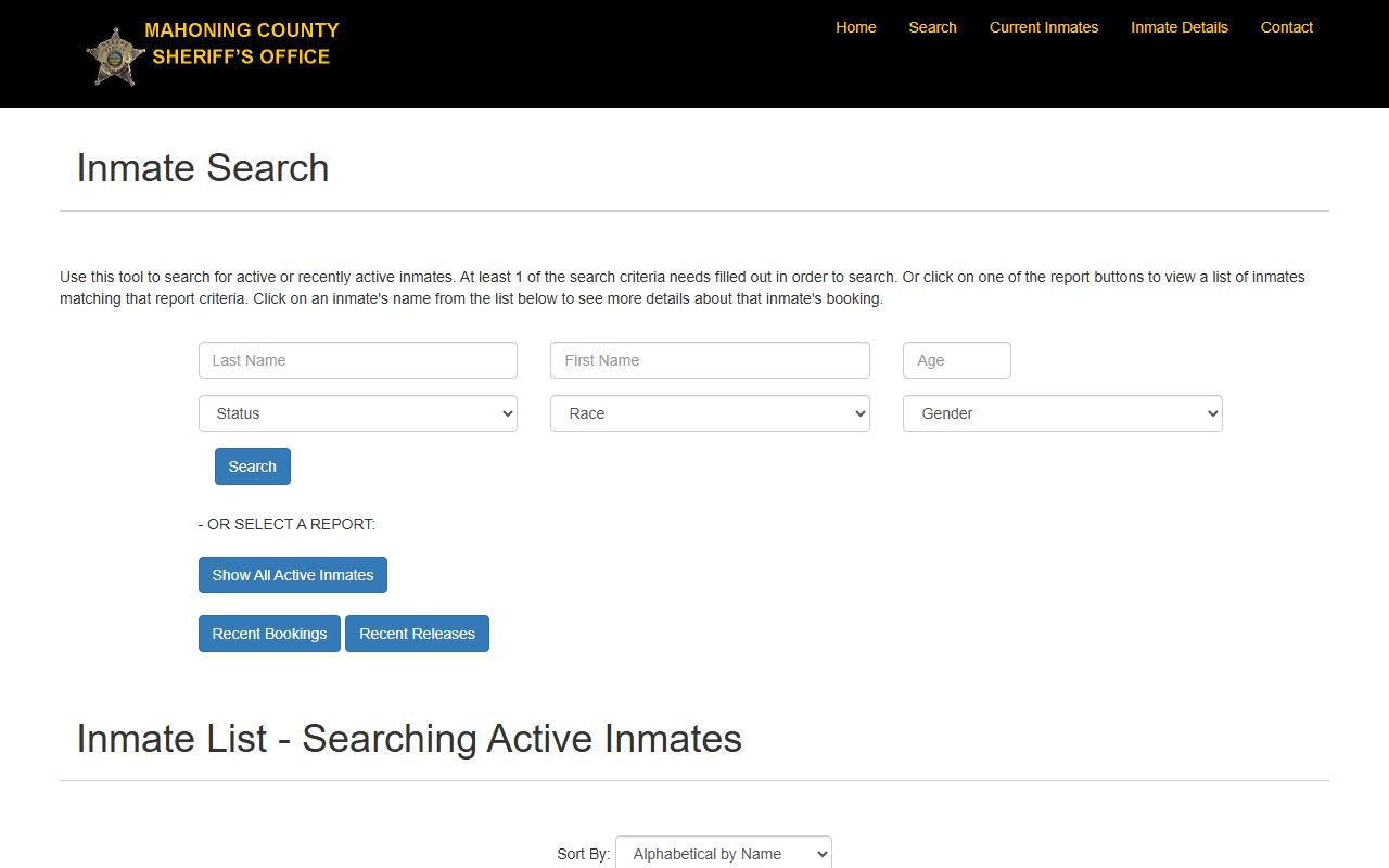 Mahoning County public inmate portal for booking releases