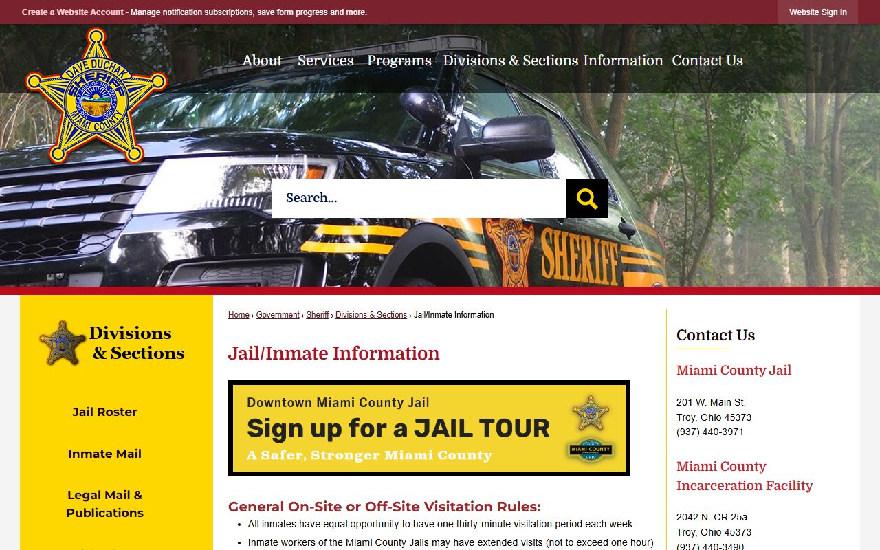 Miami County booking releases jail information page