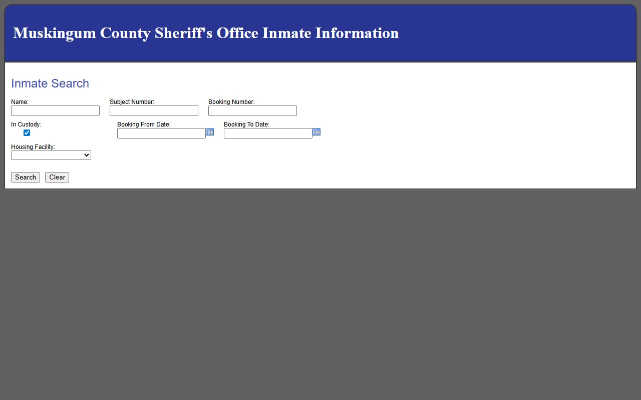 Muskingum County inmate registry for booking releases