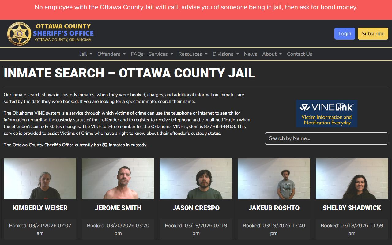 Ottawa County inmate search page for booking releases