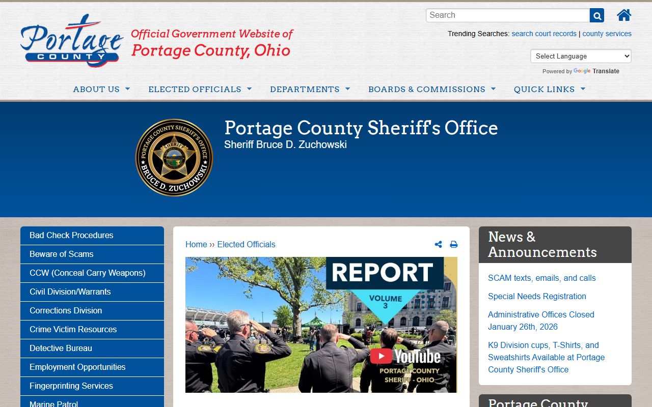 Portage County Sheriff's Department website for booking releases