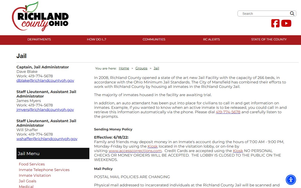 Richland County jail department page for booking releases