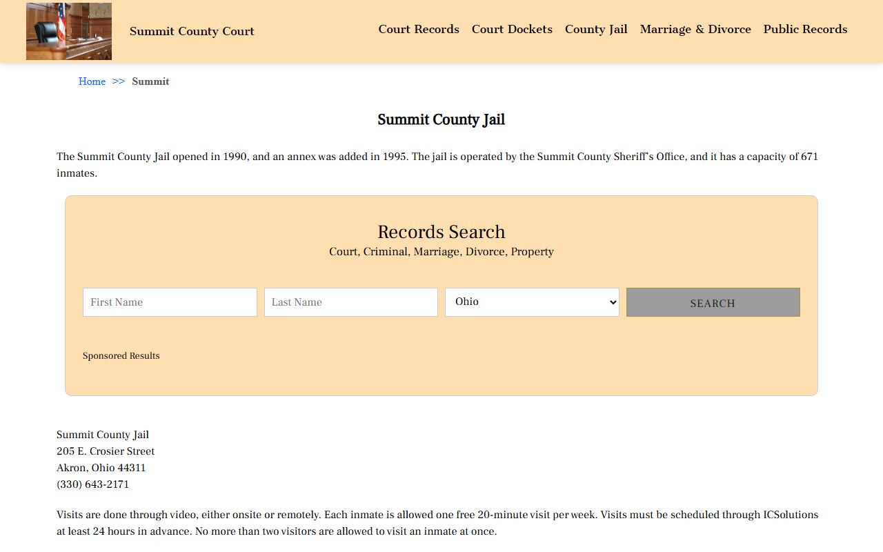 Summit County jail information page for booking releases