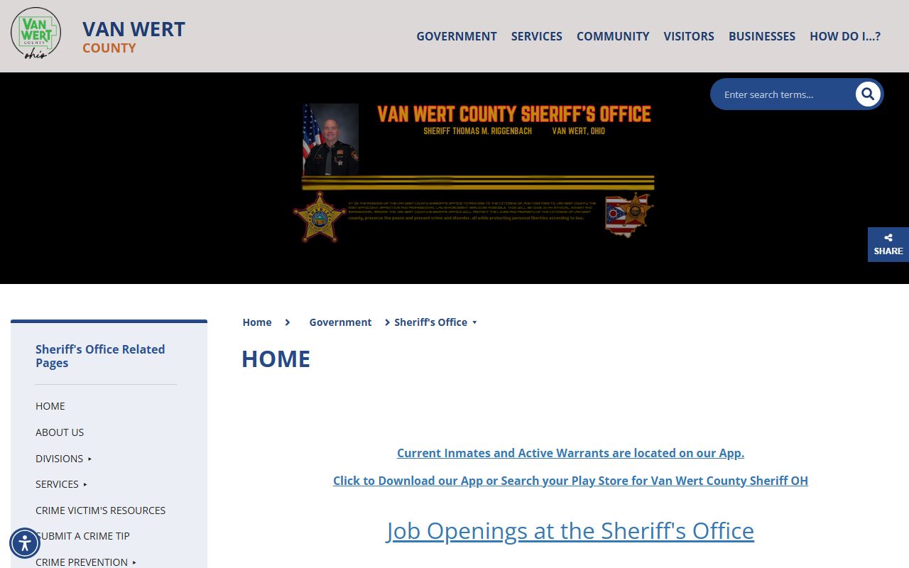 Van Wert County Sheriff's Office website for booking releases