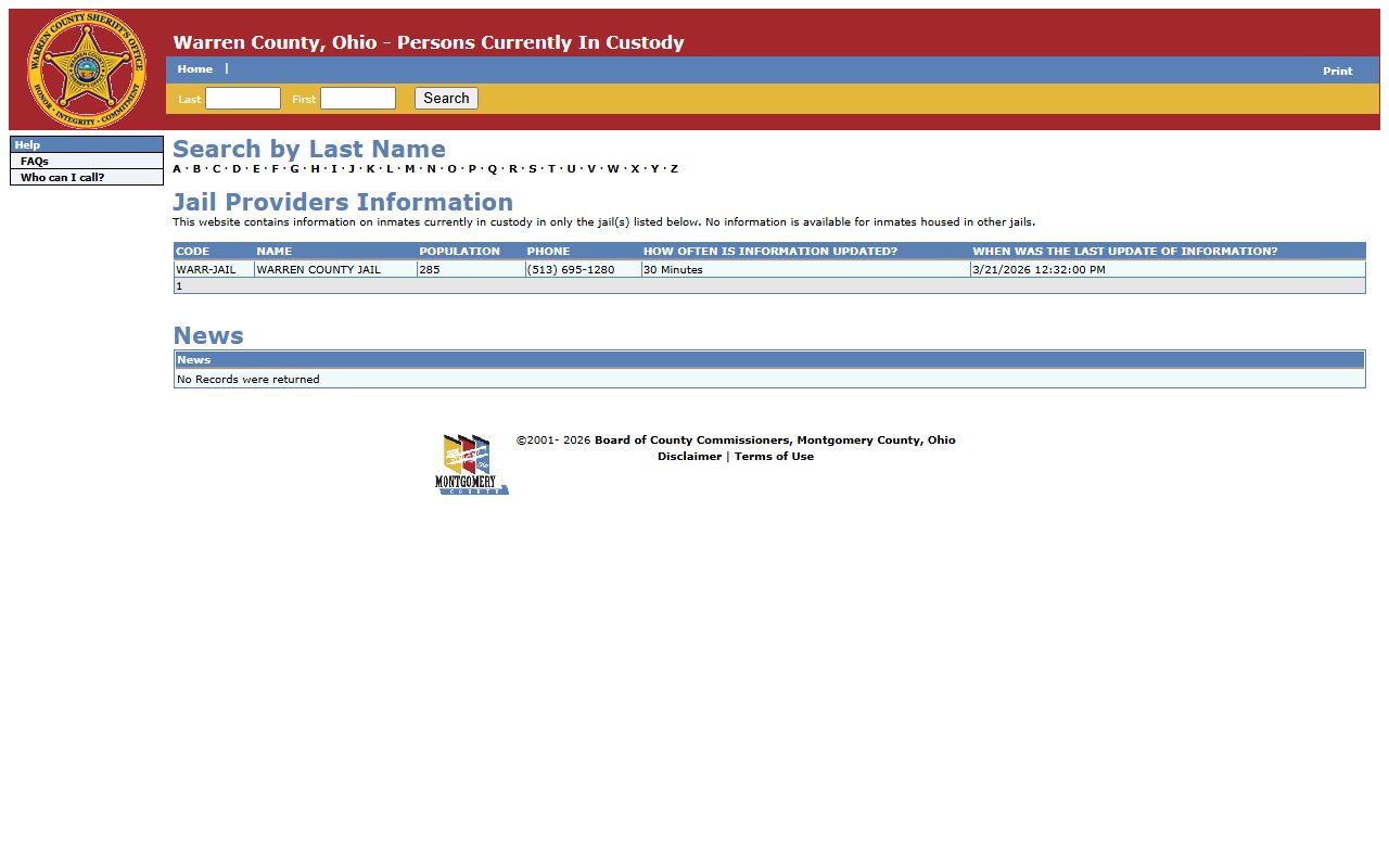 Warren County booking releases inmate lookup through Miami Valley Jails