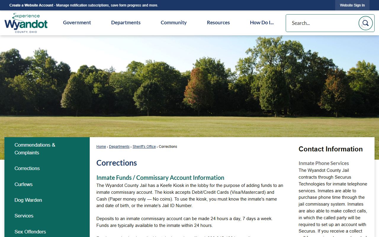 Wyandot County corrections page for booking releases