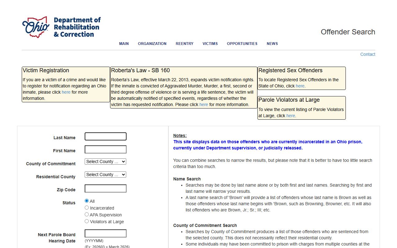 Ohio DRC offender search for booking releases
