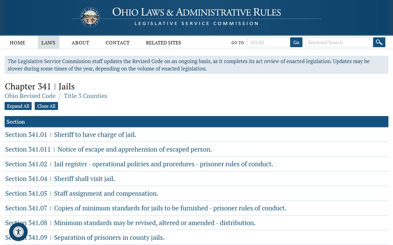 Ohio jails chapter 341 booking releases law