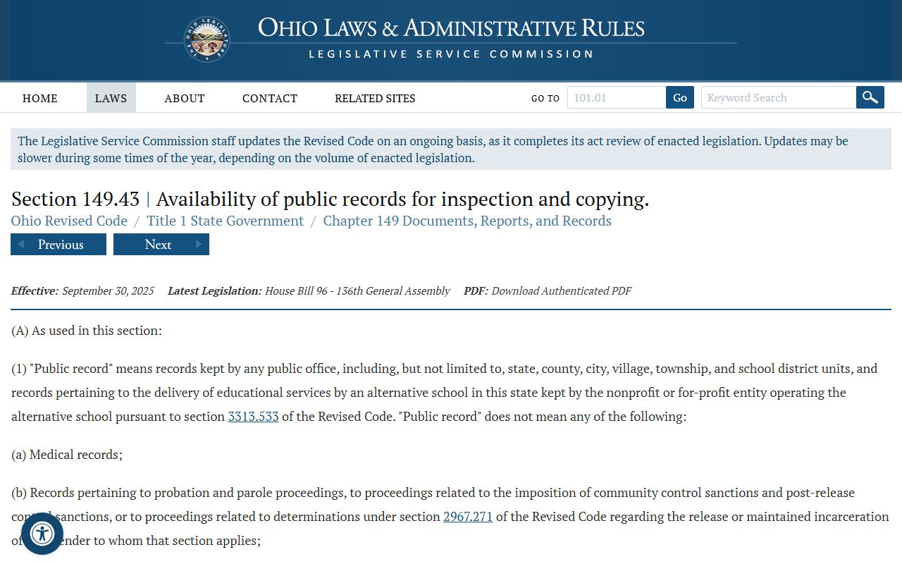 Ohio public records law ORC 149.43 booking releases